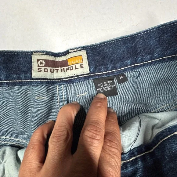 VTG Southpole 34 32X32 Baggy Carpenter Jeans Indigo Blue Wide Y2K Embroidery EUC - Picture 4 of 10